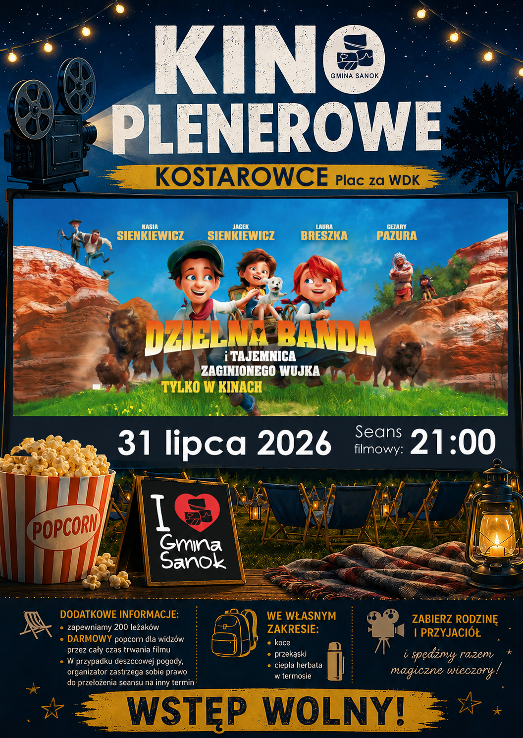 plakat kino plenerowe 31 lipca 2-26 w&nbsp;Kostarowcach