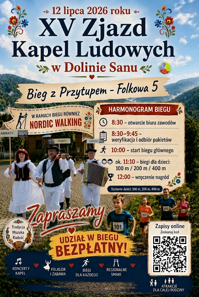 plakat Zjazd Kapel Ludowych 2026 bieg Folkowa piątka