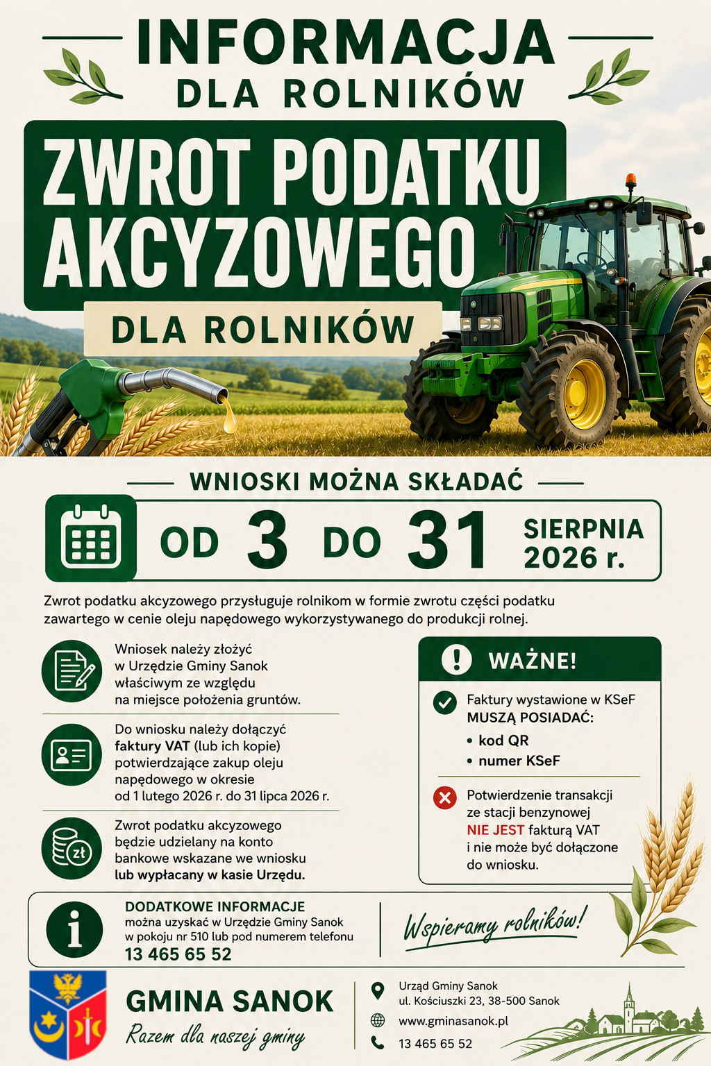 informacja dla rolnik&oacute;w - zwrot akcyzy 2026