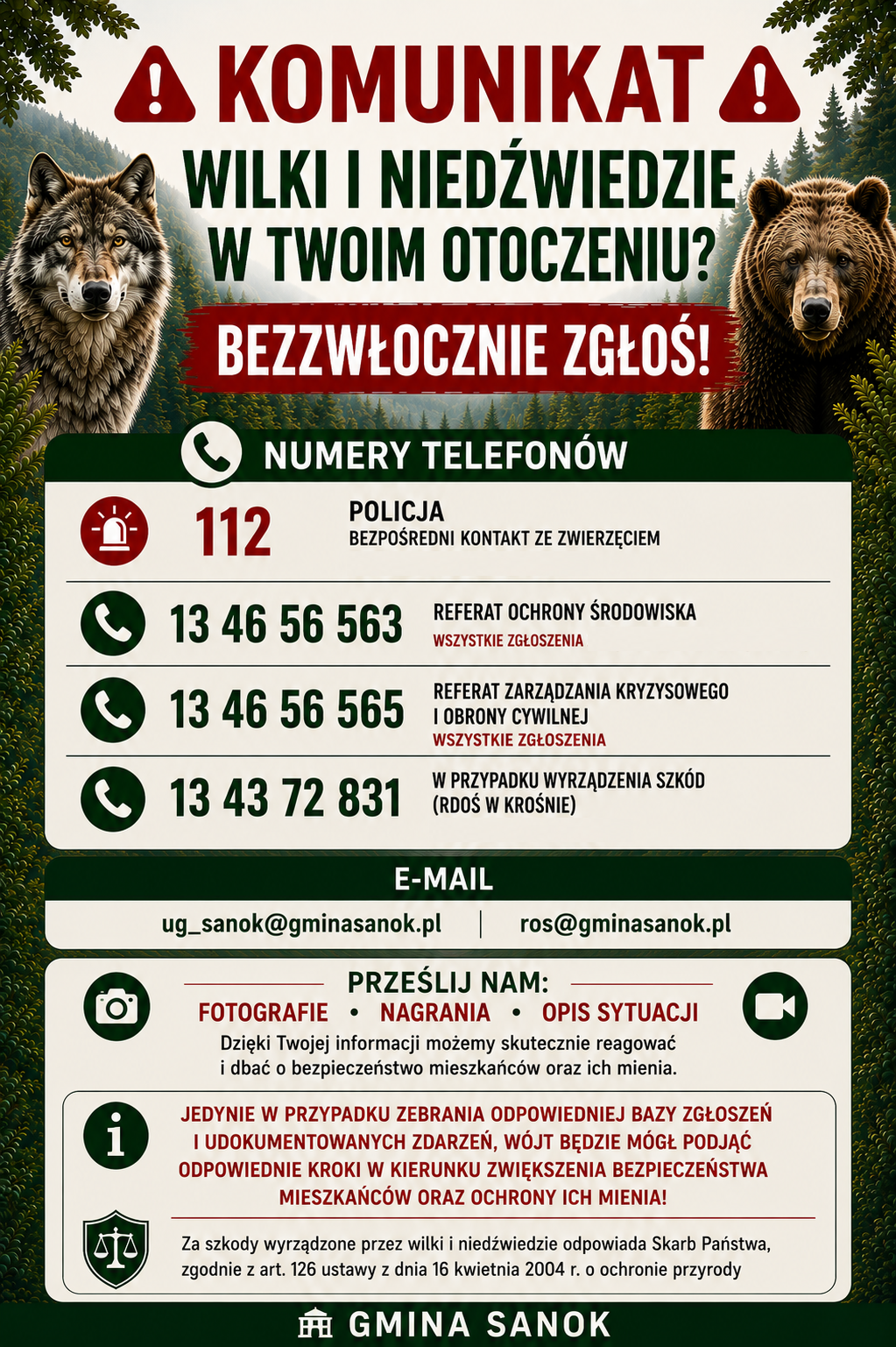 plakat apel płoszenie wilk&oacute;w i&nbsp;niedźwiedzi