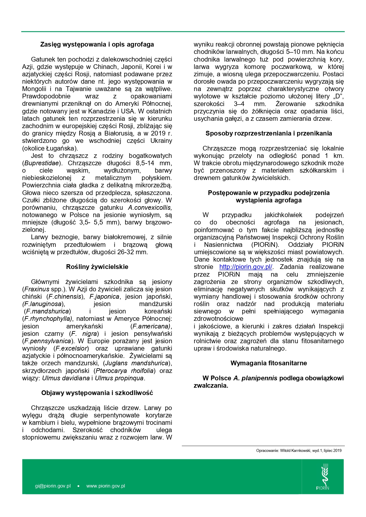 Komunikat dla mieszkańc&oacute;w gminy. Uwaga! Zagrożenie dla jesion&oacute;w - opiętek jesionowiec cd.