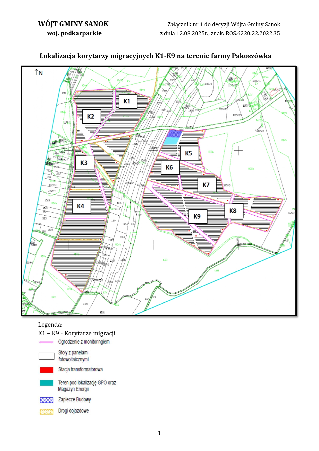 mapa korytarzy migracyjnych- gmina sanok, Pakosz&oacute;wka