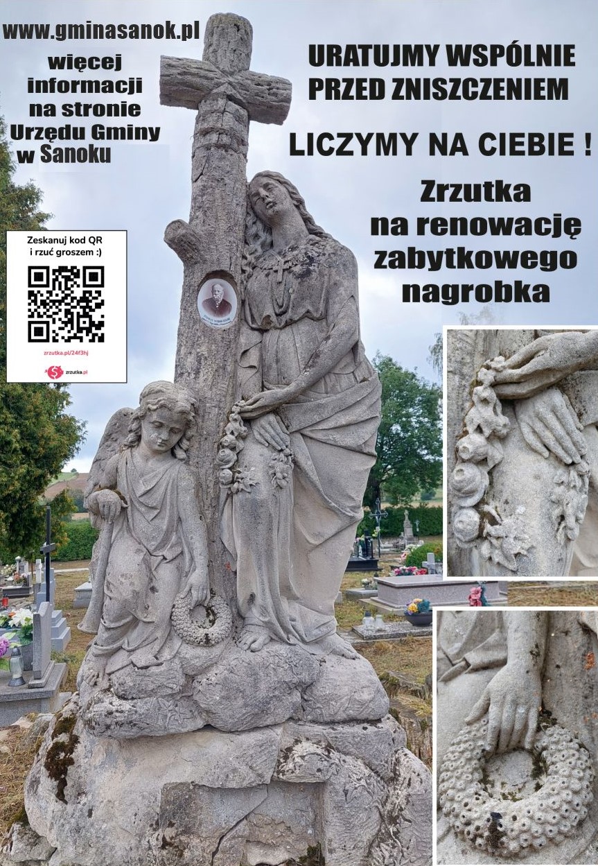 ulotka zbiórka na renowację zabytkowego nagrobka na cmentarzu w Dudyńcach