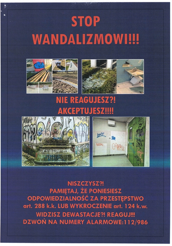 plakat Koimenda Powiatowa Policji w&nbsp;Sanoku - akcja "Ograniczyć Wandalizm"