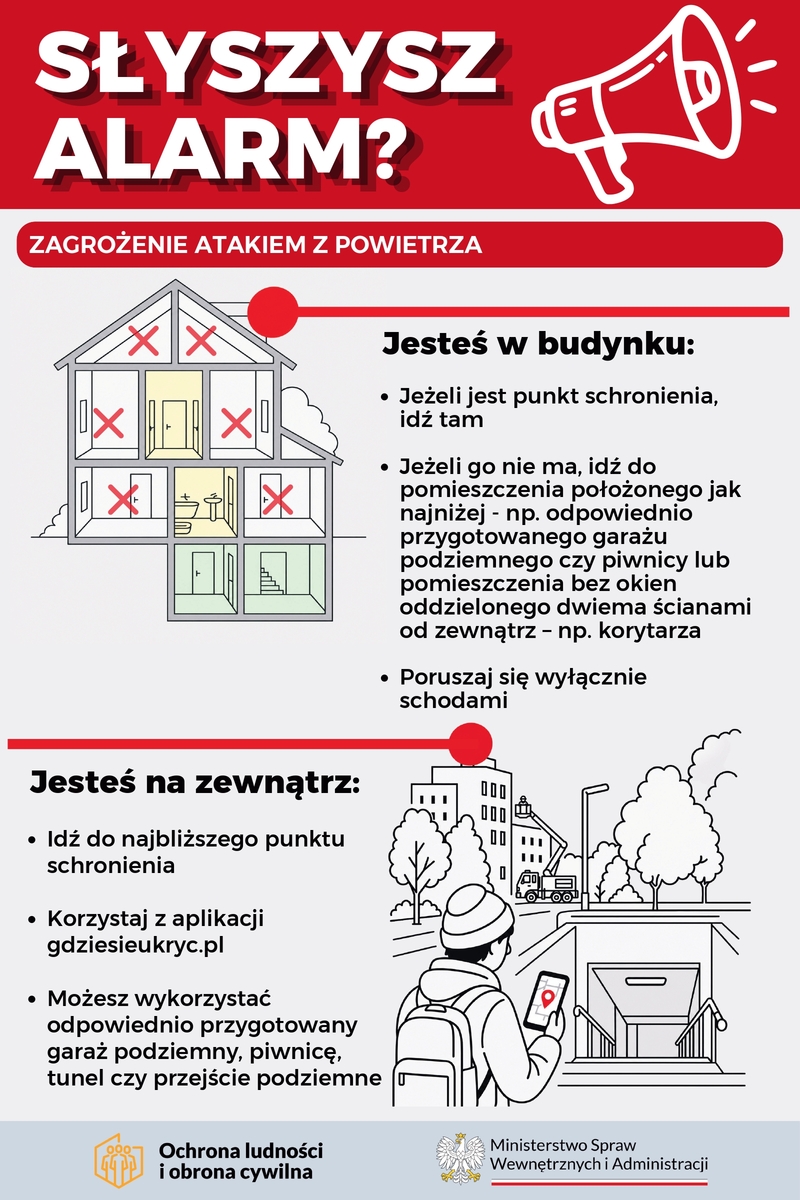 plakat informacyjny MSWiA - co oznaczają syreny alarmowe