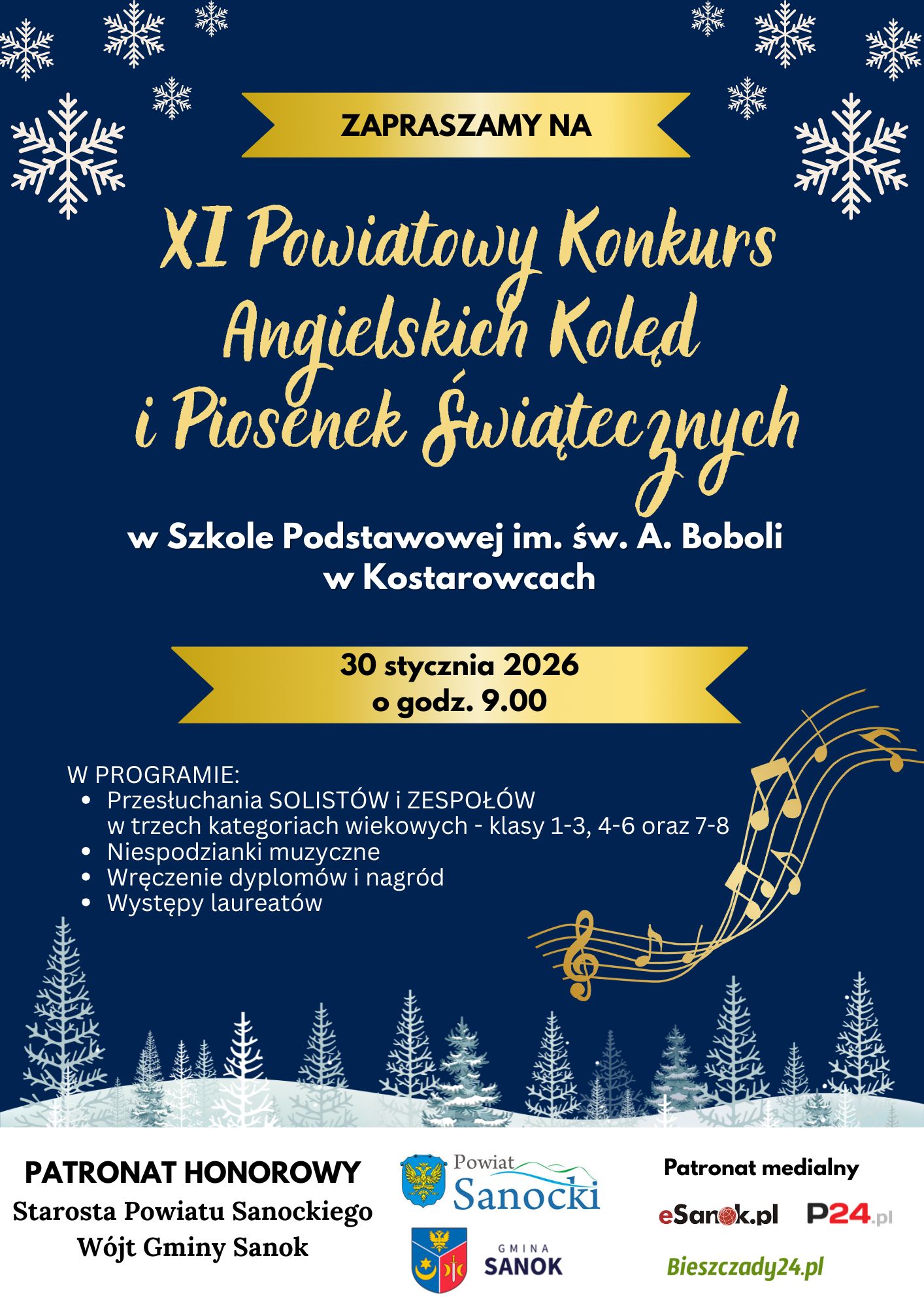 plakat powiatowy konkurs angielskich kolęd i&nbsp;piosenek świątecznych 2026