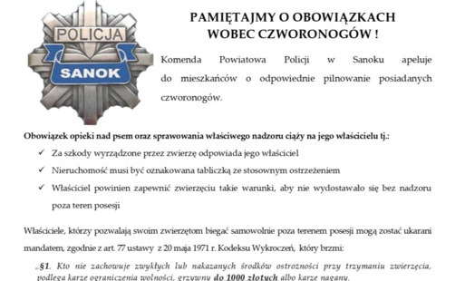 Policja przypomina o obowiązkach właścicieli wobec czworonogów