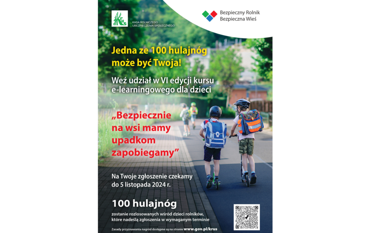 Zdjęcie do 100 hujan&oacute;g do rozlosowania w ramach kursu e-learningowego "Bezpiecznie na wsi mamy wypadkom zapobiegamy" edycja VI