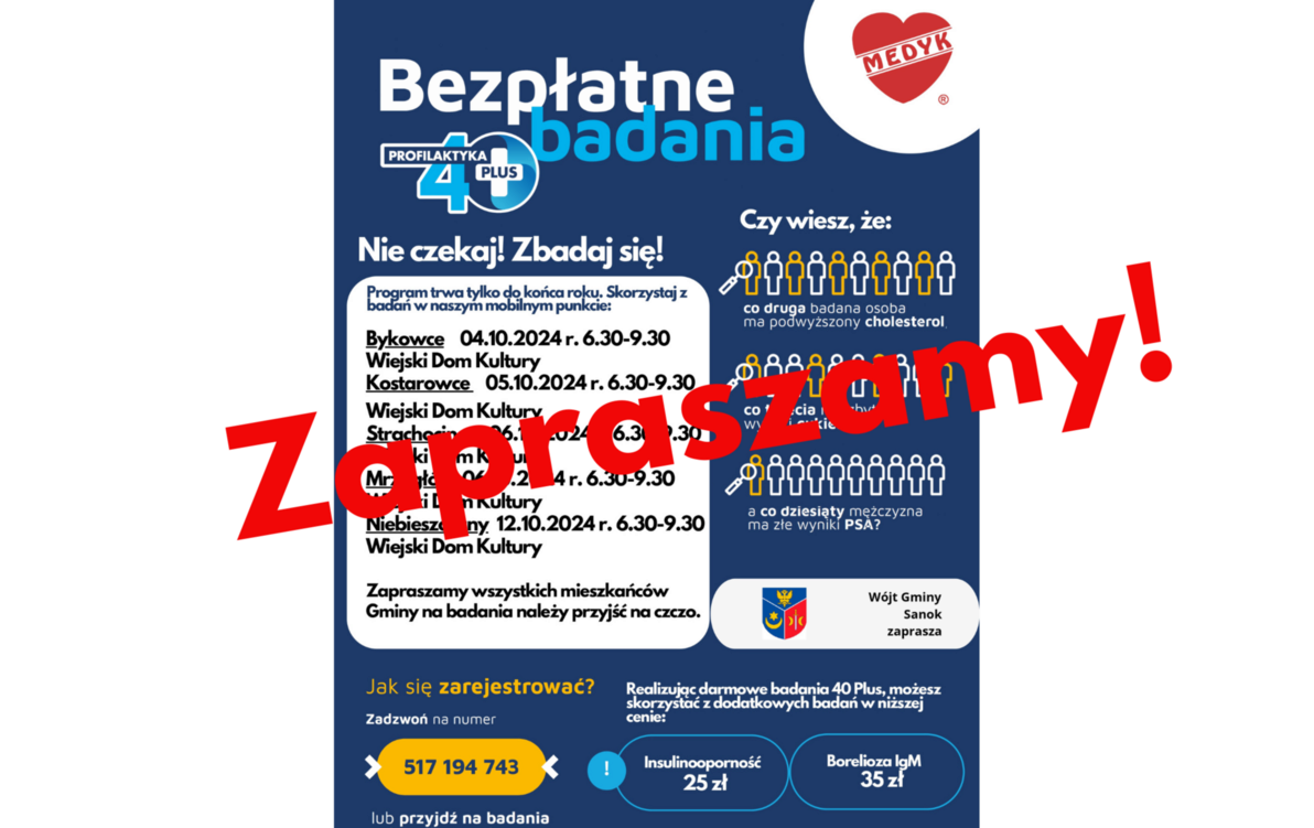 Zdjęcie do Zapraszamy na bezpłatne badania 40+ 