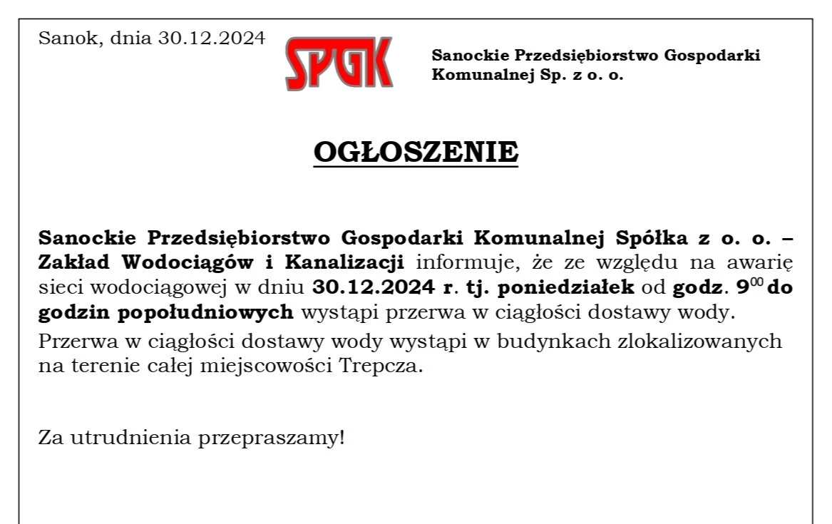 Zdjęcie do Uwaga! Brak wody w Trepczy