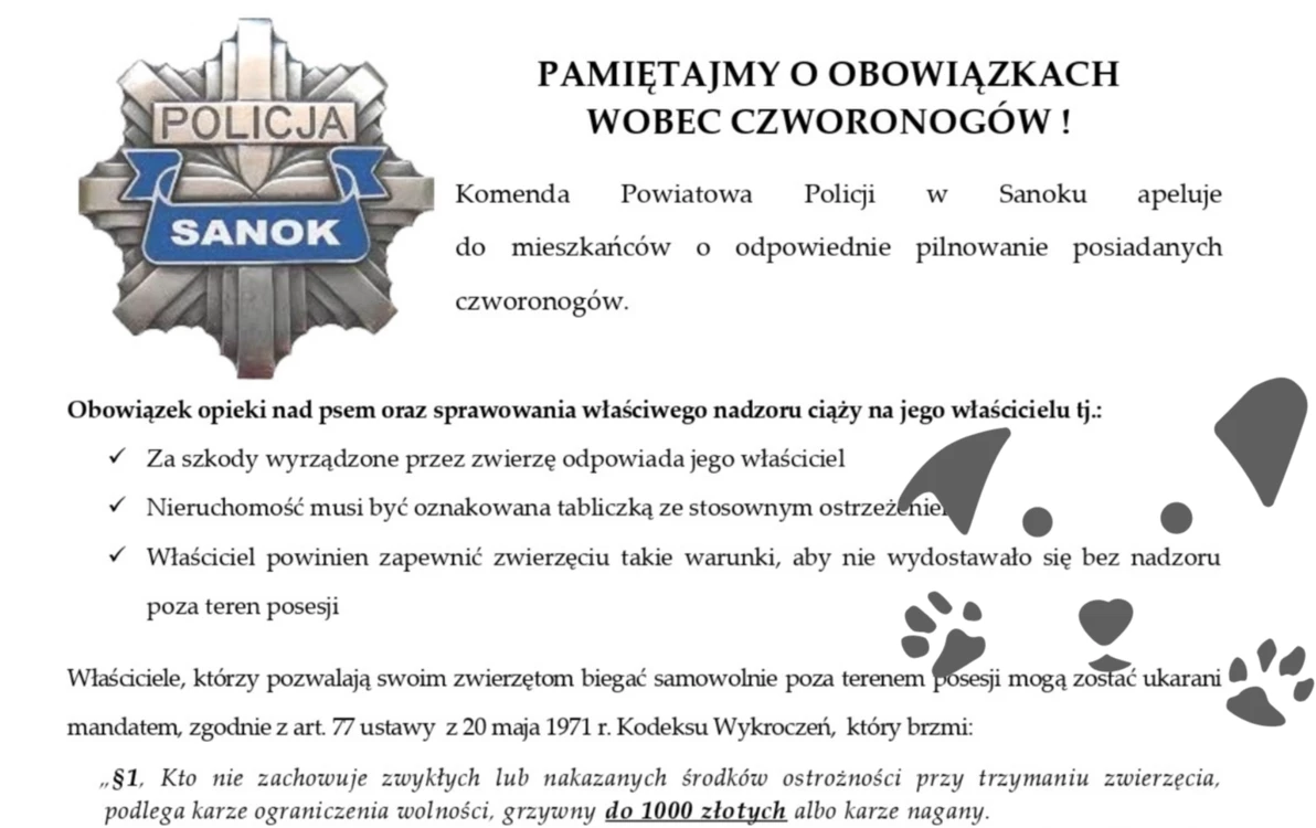 Zdjęcie do Policja przypomina o obowiązkach właścicieli wobec czworonog&oacute;w