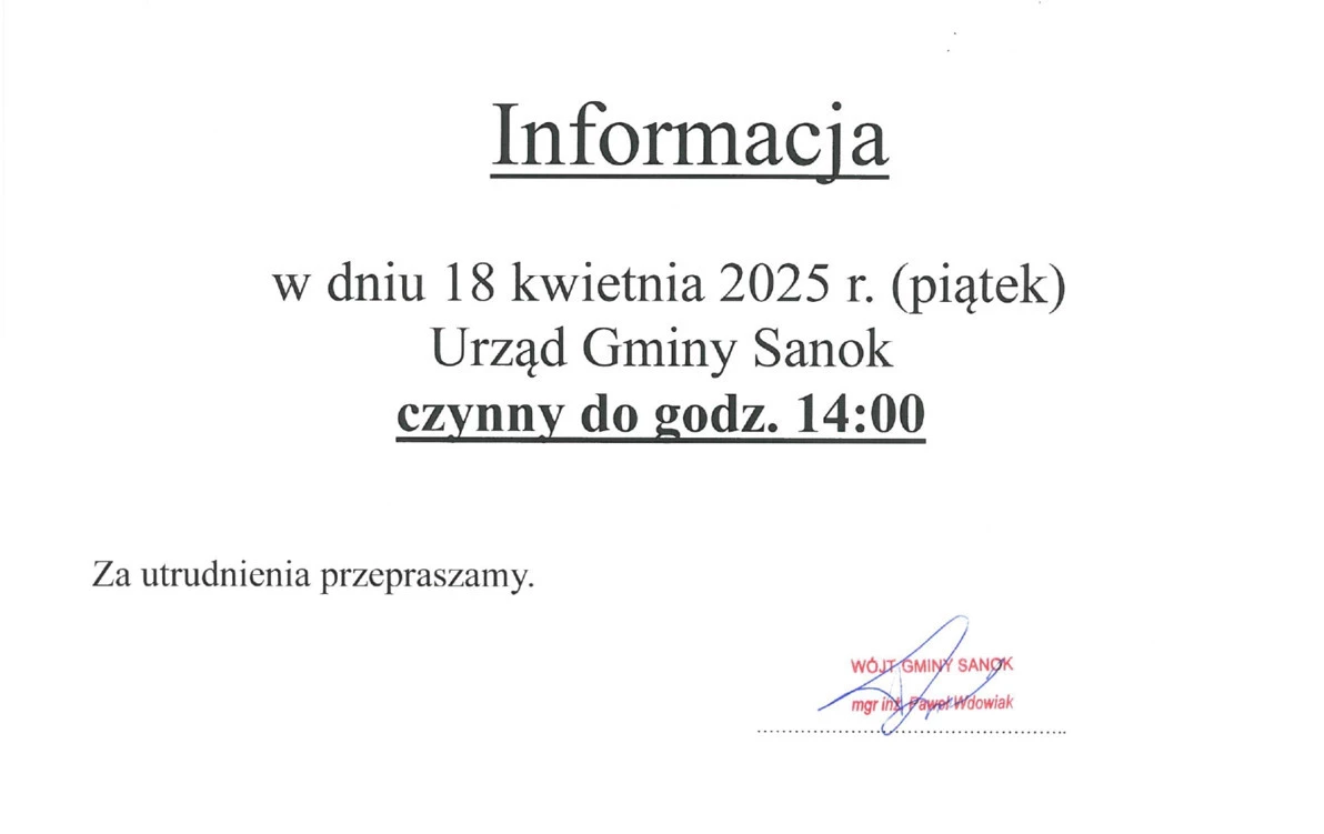 Zdjęcie do W Wielki Piątek urząd gminy czynny kr&oacute;cej!