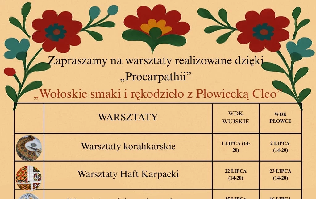 Zdjęcie do Zapraszamy od udziału w warsztatach "Wołoskie smaki i rękodzieło z Płowiecką Cleo"