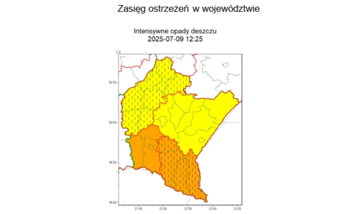 Ostrzeżenie IMGW II stopnia - intensywne opady deszczu 