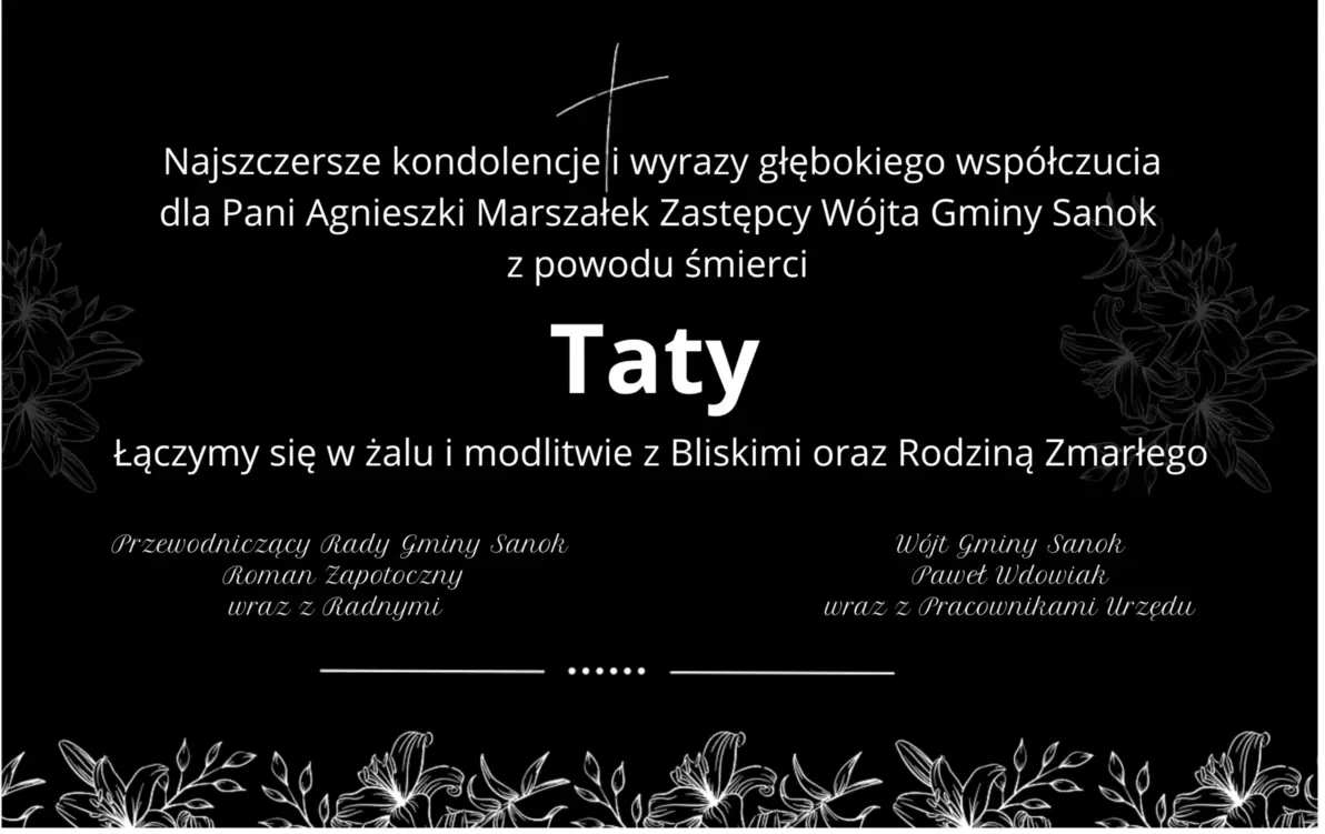 Zdjęcie do Kondolencje dla Zastępcy W&oacute;jta Gminy Sanok z powodu śmierci Taty