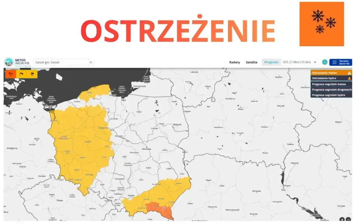 Zdjęcie do Ostrzeżenie meteorologiczne dla Podkarpacia: prognozowane intensywne opady śniegu