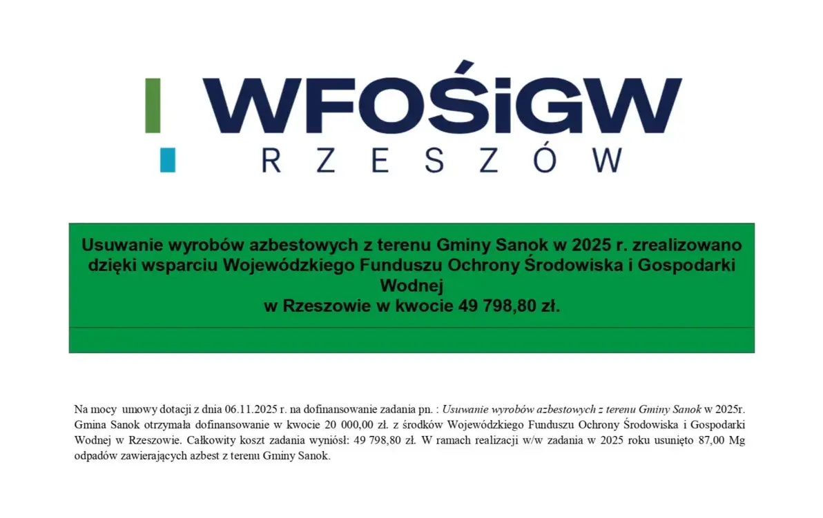 Zdjęcie do Informacja: Usuwanie wyrob&oacute;w azbestowych z terenu Gminy Sanok w 2025 r.