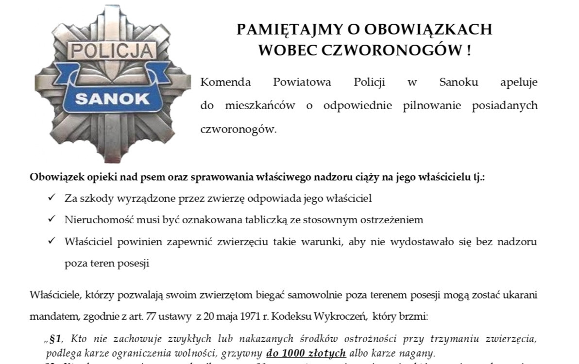 Zdjęcie do Policja przypomina o obowiązkach właścicieli wobec czworonog&oacute;w
