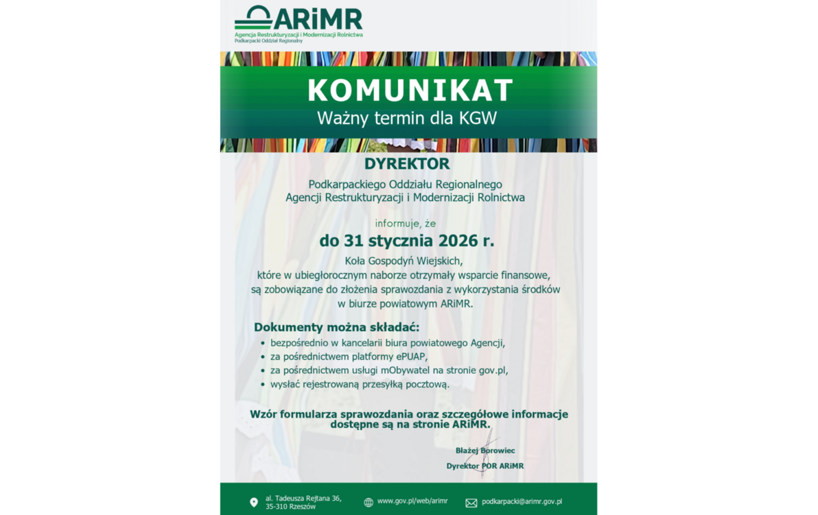 Zdjęcie do KOMUNIKAT - Ważny termin dla KGW