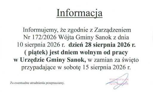 28 sierpnia br. Urząd Gminy Sanok NIECZYNNY