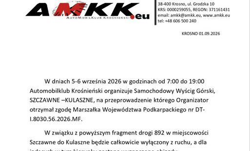Uwaga! utrudnienia w ruchu SZCZAWNE-KULASZNE