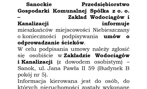 Ogłoszenie dla mieszkańców Niebieszczan